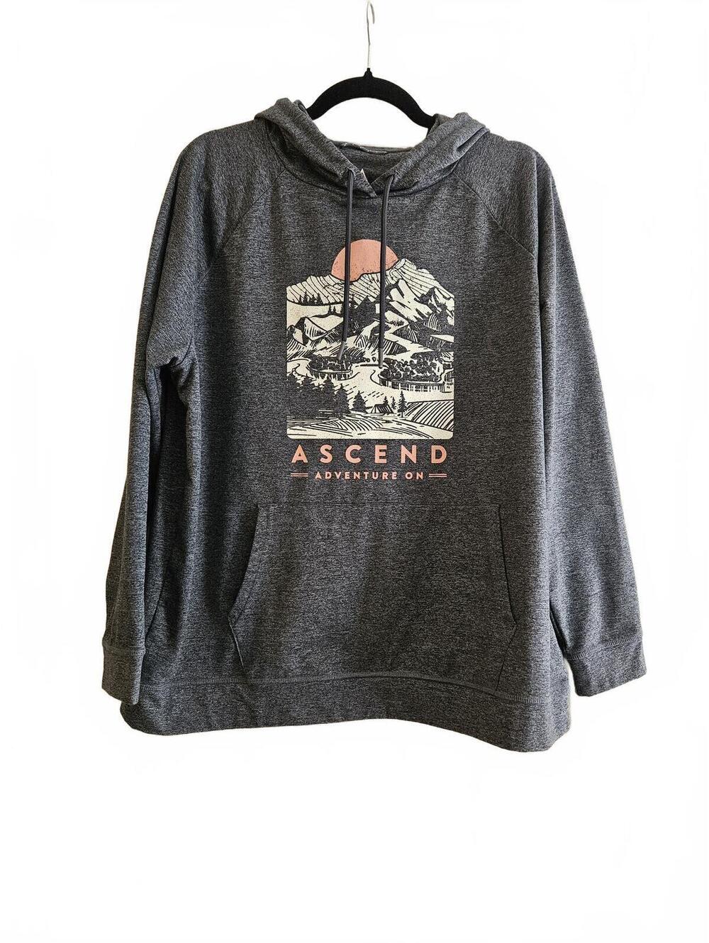 Ascend Men's Large Grey Heathered Pullover Hoodie Sweatshirt & Graphic Print